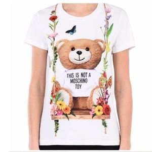 Moschino White Floral Teddy Bear T-shirt Tee Shirt